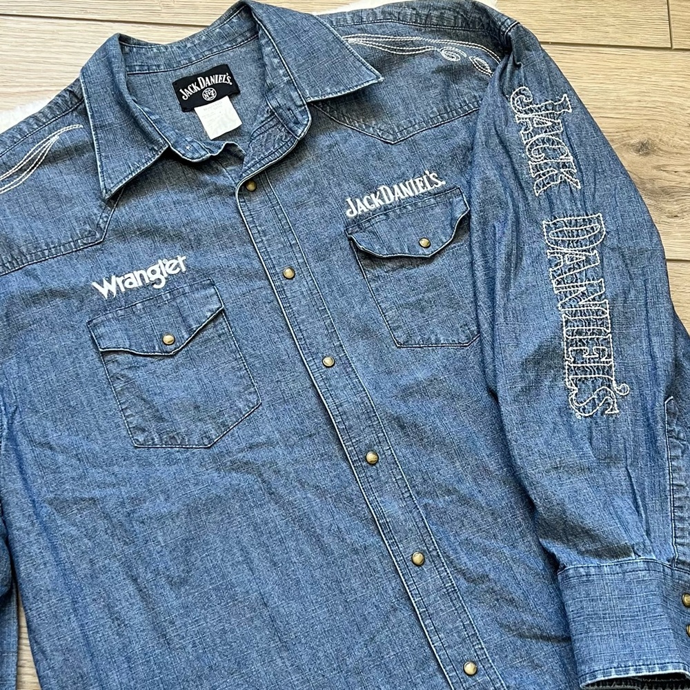VINTAGE JACK DANIELS X WRANGLER Cowboy Jean Dress Shirt XL